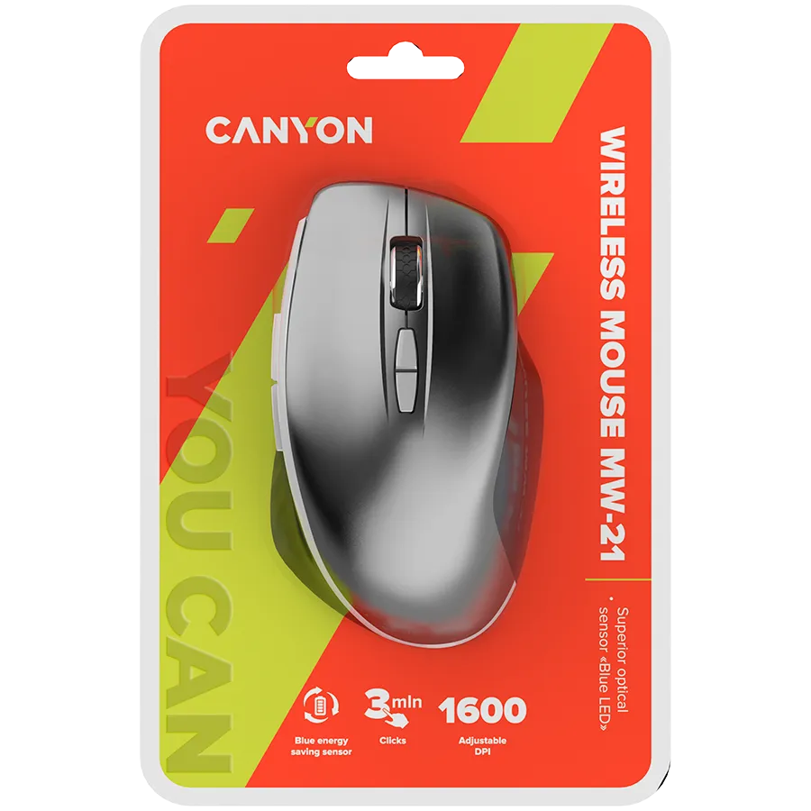 CANYON MW-21, 2.4 GHz Wireless mouse,with 7 buttons, DPI 800/1200/1600, Battery:AAA*2pcs,Dark gray72*117*41mm 0.075kg Slika 6