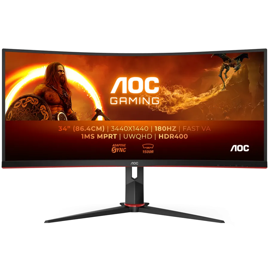 AOC Monitor Gaming CU34G2XP 34” Curved VA, 21:9, 3440x1440, 180Hz, 1ms, 430 cd/m2, 4000:1, HDMI, DP, PbP, PiP, Ergonomic, Black-Red, VESA 3y Slika 1