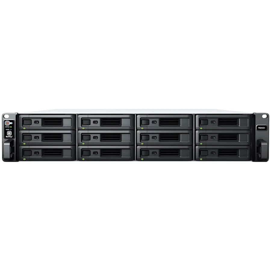 Synology RackStation RS2423+, Rack 2U, 12-bay 3.5''/2.5" SATA HDD/SSD, AMD Ryzen V1780B 4-core 3.35(base)/3.6 (turbo)GHz,8 GB DDR4 ECC UDIMM,2 x RJ-45 1 GbE LAN,1 x RJ-45 10 GbE LAN,2xUSB 3.2, eSATA port,1 x Gen3 x8 slot PCIe, 11.5kg, 3y Slika 1