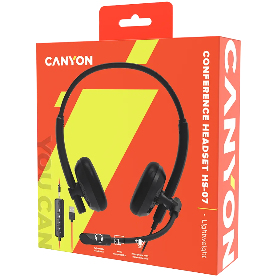 CANYON PC headset HS-07 PC Mic 3.5/USB Flat 2.8m Black Slika 6
