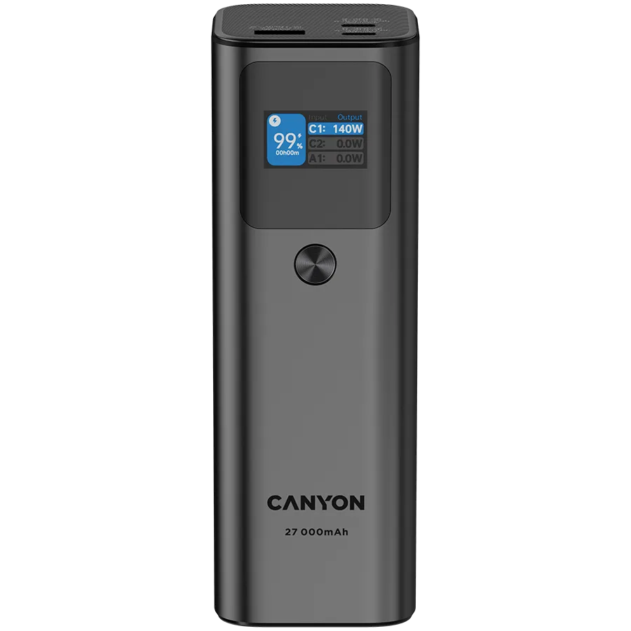 CANYON power bank PB-2010 TFT 27000 mAh 97.2Wh PD140W QC 3.0 Dark Grey Slika 1