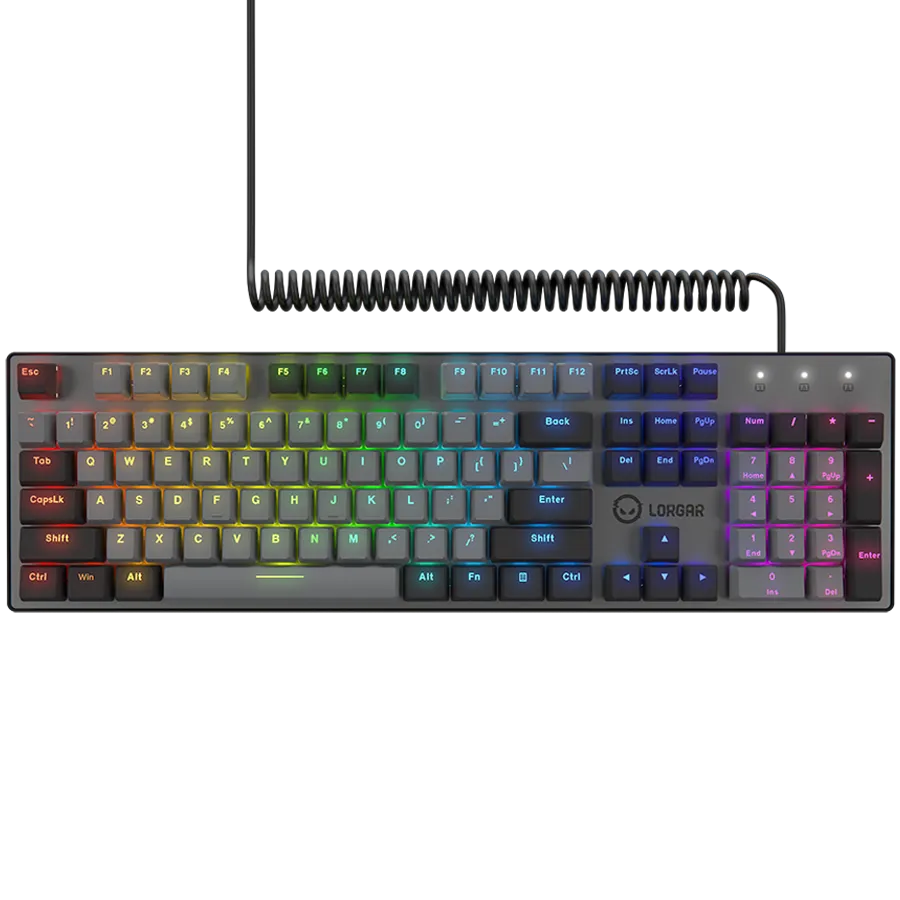 LORGAR Azar 514, Wired mechanical gaming keyboard, RGB backlight, 1680000 colour variations, 18 modes, keys number: 104, 50M clicks, linear dream switches, spring cable up to 3.4m, ABS plastic+metal, magnetic cover, 450*136*39mm, 1.17kg, black, EN layout Slika 2