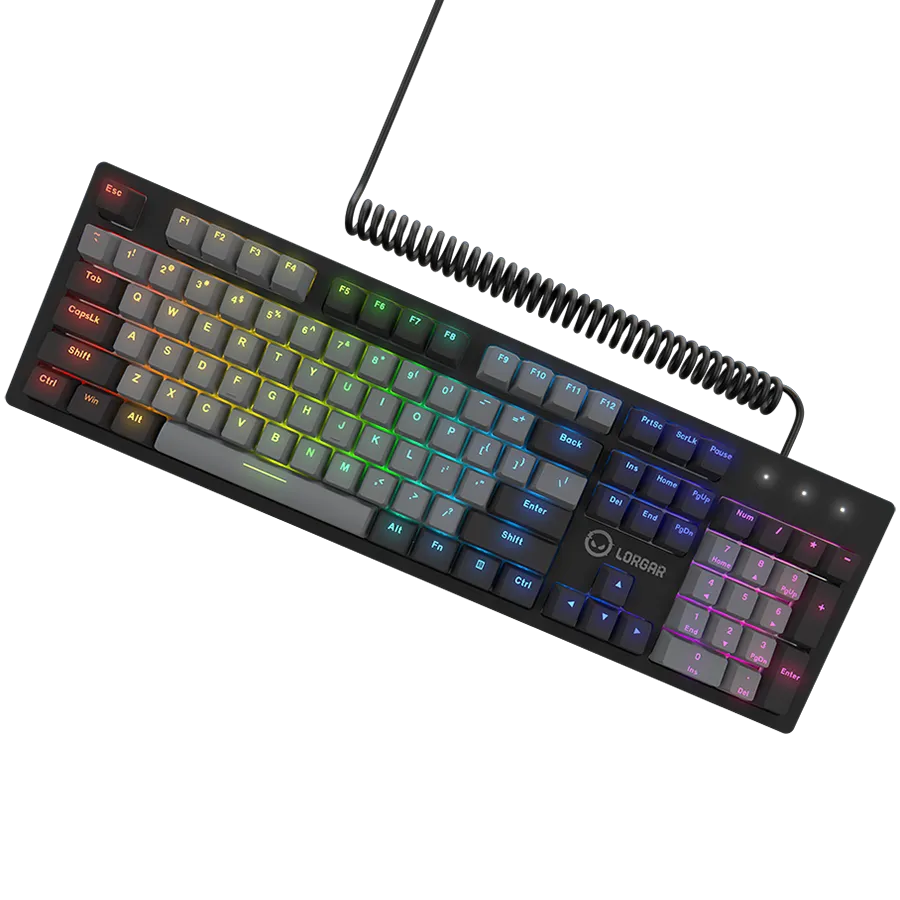 LORGAR Azar 514, Wired mechanical gaming keyboard, RGB backlight, 1680000 colour variations, 18 modes, keys number: 104, 50M clicks, linear dream switches, spring cable up to 3.4m, ABS plastic+metal, magnetic cover, 450*136*39mm, 1.17kg, black, EN layout Slika 3