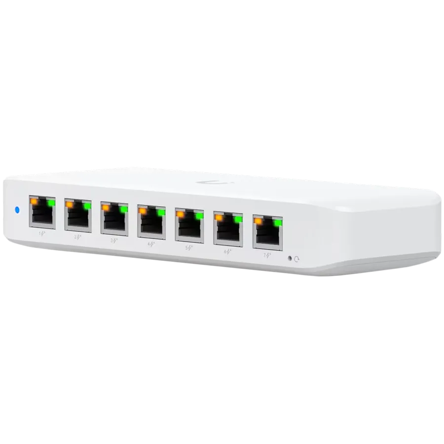 Ubiquiti USW-Ultra Layer 2, 8-port GbE PoE switch with versatile mounting options: 7x GbE PoE+ output ports, 1 xGbE PoE++ input port Slika 1