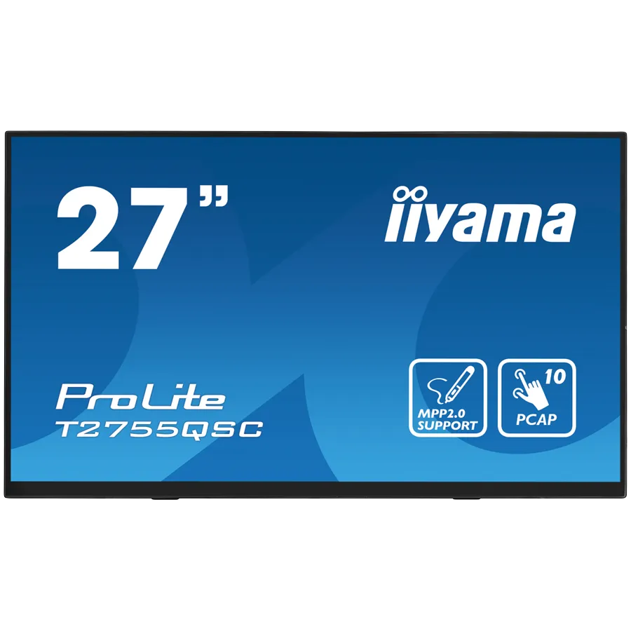IIYAMA Monitor LED T2755QSC-B1 27” Optical Bonded PCAP 10pt IPS Edge to edge glass 2560 x 1440 @75Hz 400 cd/m² HDMI DP USB Hub Tilt angle 15° up; 70° down Slika 1