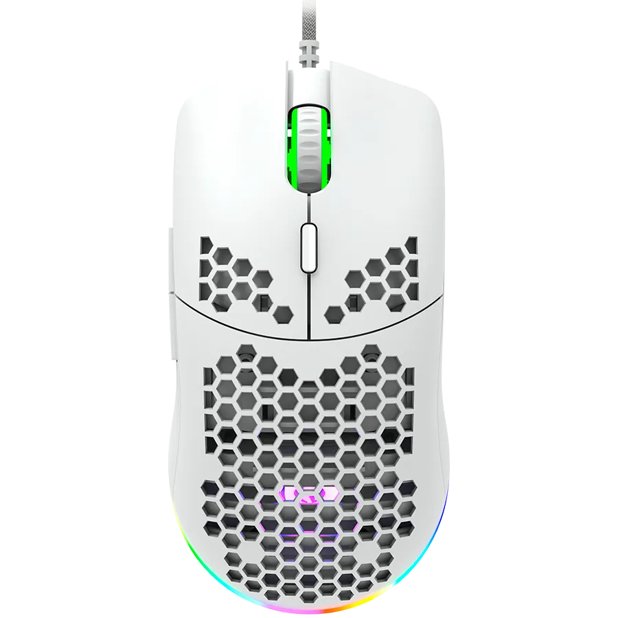 CANYON Puncher GM-11, Gaming Mouse with 7 programmable buttons, Pixart 3519 optical sensor, 4 levels of DPI and up to 4200, 5 million times key life, 1.65m Ultraweave cable, UPE feet and colorful RGB lights, White, size:128.5x67x37.5mm, 105g Slika 1