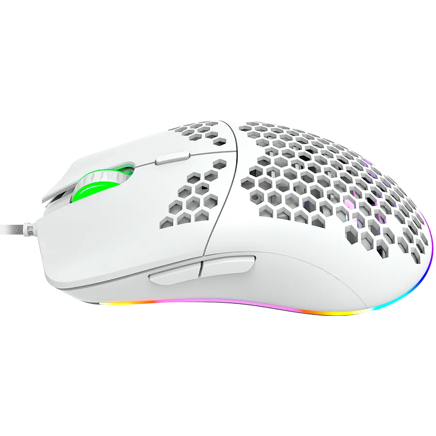 CANYON Puncher GM-11, Gaming Mouse with 7 programmable buttons, Pixart 3519 optical sensor, 4 levels of DPI and up to 4200, 5 million times key life, 1.65m Ultraweave cable, UPE feet and colorful RGB lights, White, size:128.5x67x37.5mm, 105g Slika 3