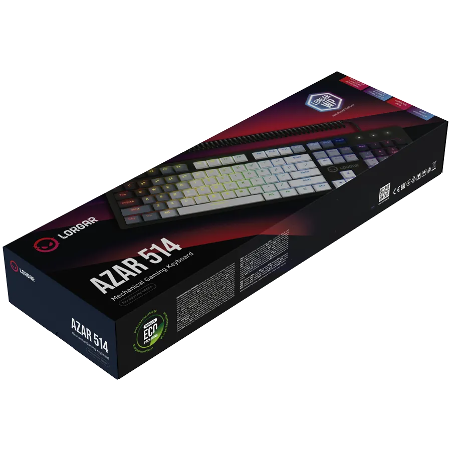LORGAR Azar 514, Wired mechanical gaming keyboard, RGB backlight, 1680000 colour variations, 18 modes, keys number: 104, 50M clicks, linear dream switches, spring cable up to 3.4m, ABS plastic+metal, magnetic cover, 450*136*39mm, 1.17kg, white, EN layout Slika 8