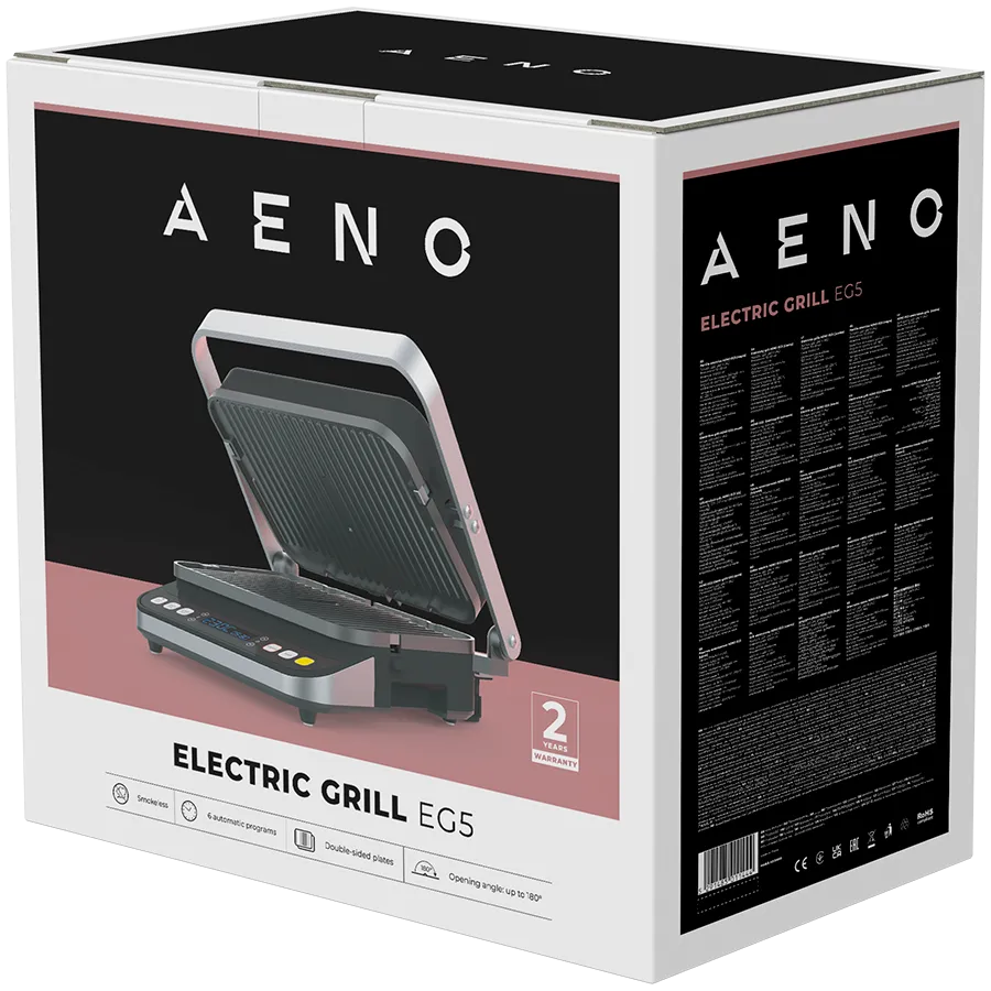 AENO ''Electric Grill EG5: 2000W, 2 heating modes - Lower Grill, Both Grills, 6 preset programs, Defrost, Max opening angle -180°, Temperature regulation, Timer, Removable double-sided plates, Plate size 320*220mm'' Slika 10