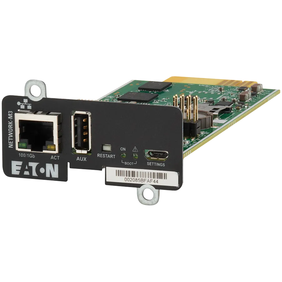 Eaton Network Managment Card - M3; Web/SNMP communications; Ethernet 10/100/1000BaseT; For UPS: 5P, 5PX, 5PX G2, 5SC Rack, 9PX, 9PXM, 9SX, 9130, Ferrups FX, 9E, 93PS, 91PS, 91PS Monoblock, 93E PDU: ATS rack PDU (EATS115, EATS120, EATS220) Slika 1