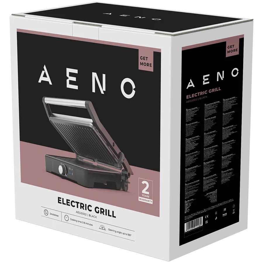 AENO Electric Grill EG2: 2000W, Temperature regulation, Max opening angle -180°, Plate size 290*234mm Slika 6
