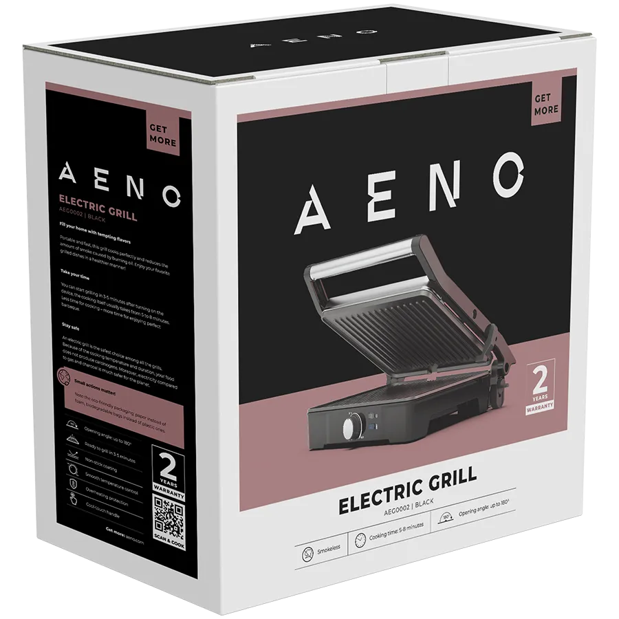 AENO Electric Grill EG2: 2000W, Temperature regulation, Max opening angle -180°, Plate size 290*234mm Slika 7