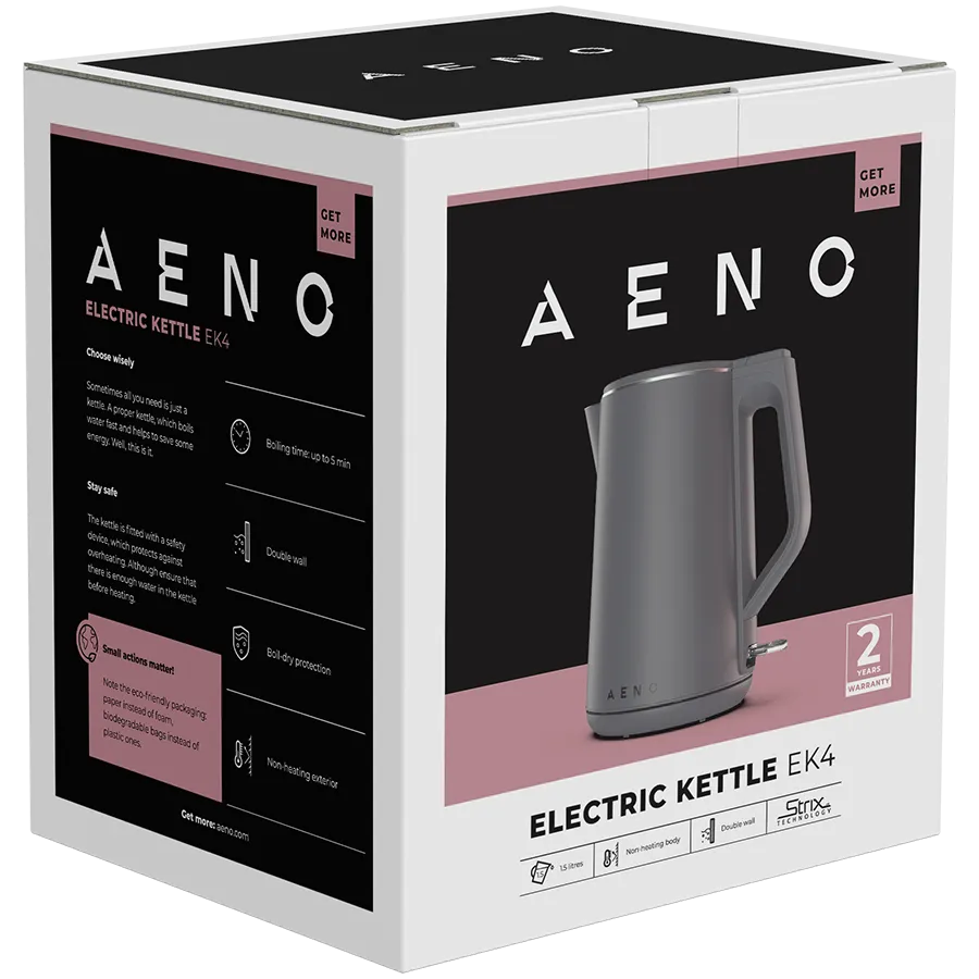 AENO Electric Kettle EK4: 1850-2200W, 1.5L, Strix, Double-walls, Non-heating body, Auto Power Off, Dry tank Protection Slika 6