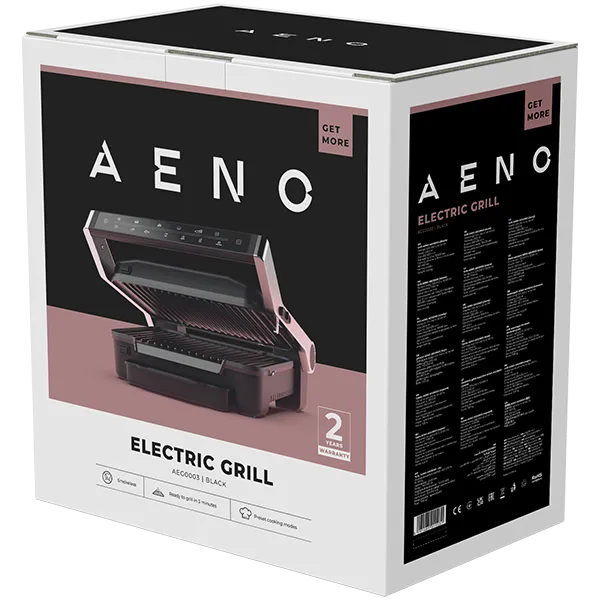 AENO Electric Grill EG3: 2000W, 7 automatic programs +Manual mode, 4 Degrees of Roast, Color indication, Removable plates Plate size 292*230mm Slika 3
