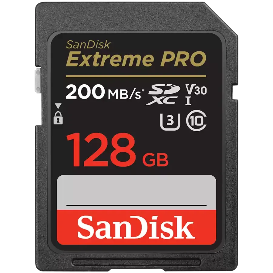 SANDISK Extreme PRO 128GB SDXC Memory Card + 2 years RescuePRO Deluxe up to 200MB/s & 90MB/s Read/Write speeds, UHS-I, Class 10, U3, V30 Slika 1