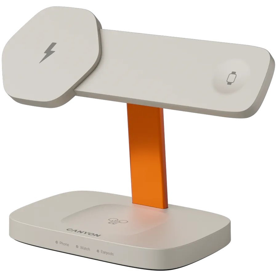 CANYON Wireless Charging Station Hexagon 310 3in1 LightGrey/Orange Slika 2