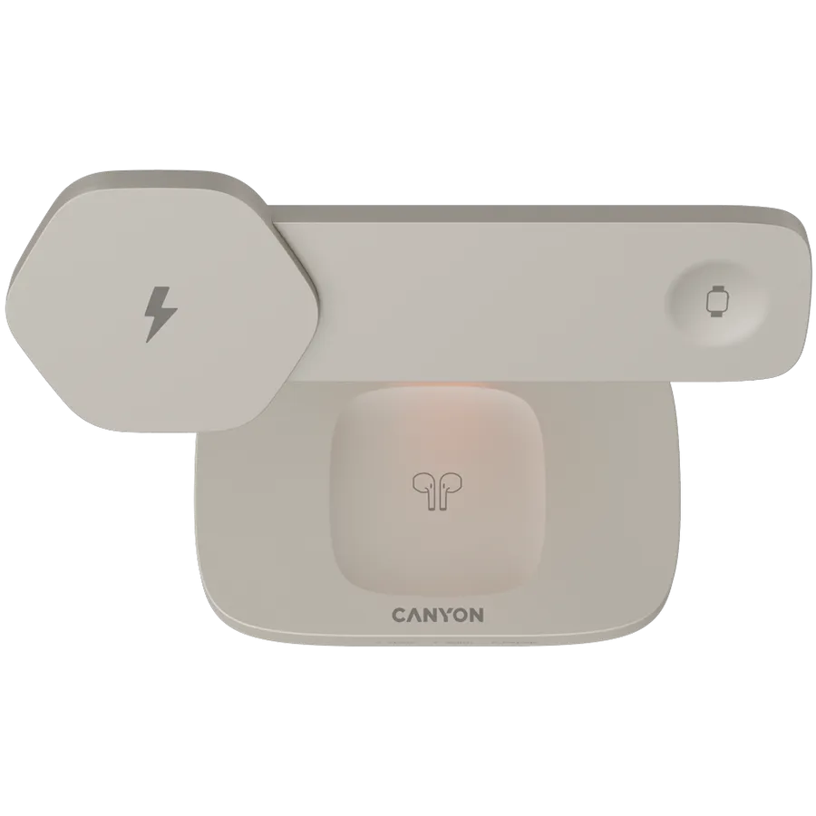 CANYON Wireless Charging Station Hexagon 310 3in1 LightGrey/Orange Slika 3