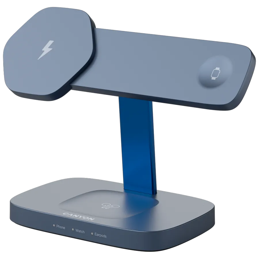 CANYON Wireless Charging Station Hexagon 310 3in1 DarkGrey/Blue Slika 2