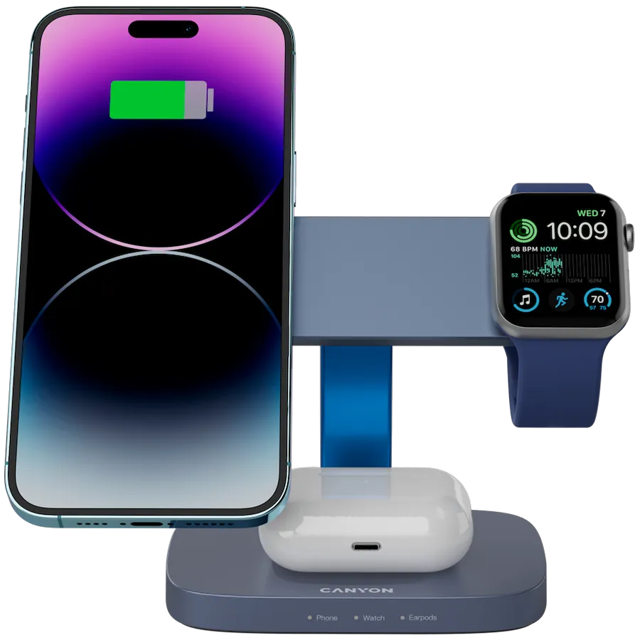 CANYON Wireless Charging Station Hexagon 310 3in1 DarkGrey/Blue Slika 5
