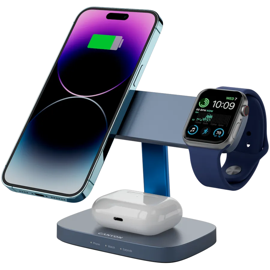 CANYON Wireless Charging Station Hexagon 310 3in1 DarkGrey/Blue Slika 6