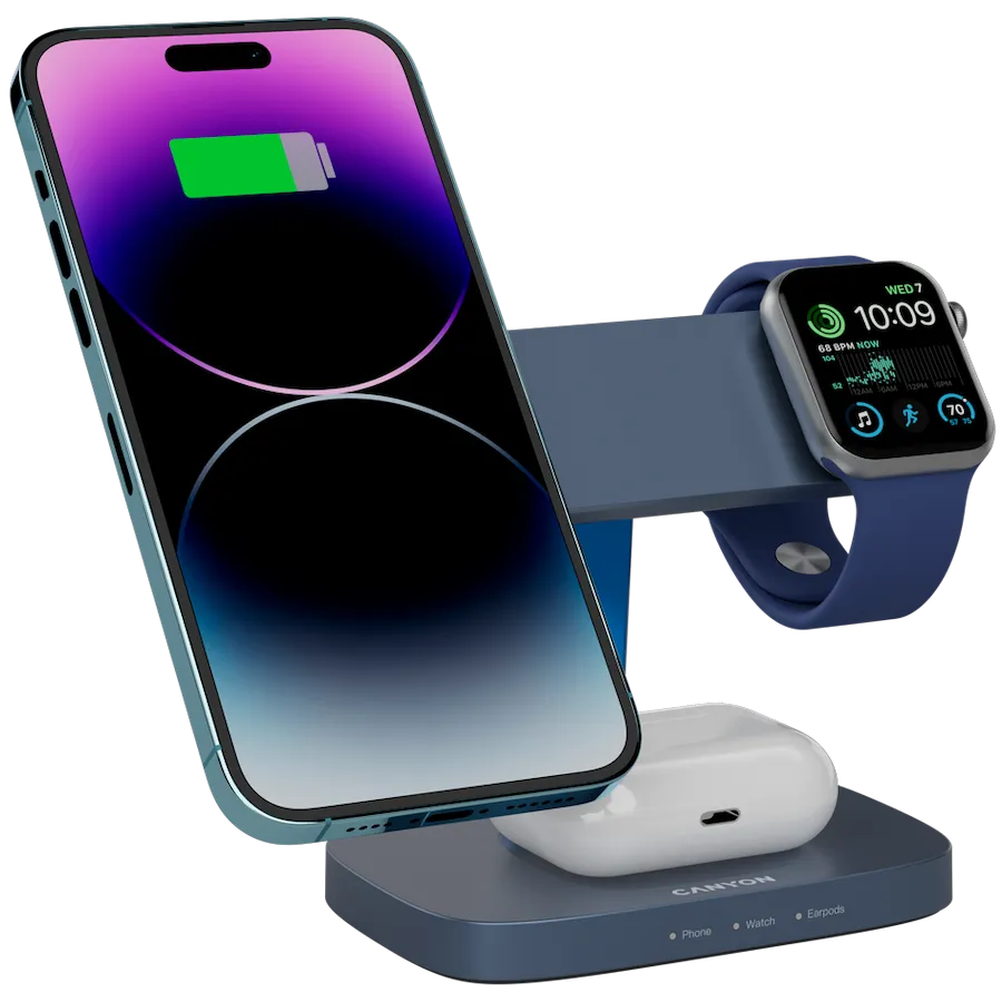 CANYON Wireless Charging Station Hexagon 310 3in1 DarkGrey/Blue Slika 7