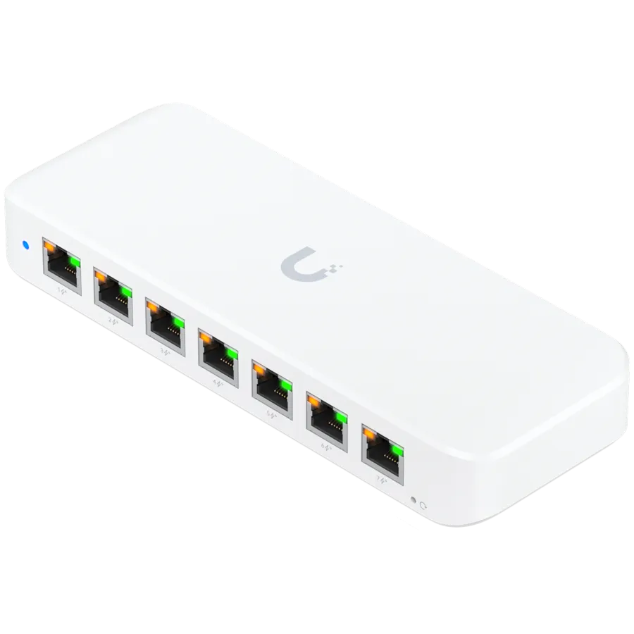 Ubiquiti USW-Ultra-210W-EU compact, Layer 2, 8-port GbE PoE switch with versatile mounting options, 7x GbE PoE+ output ports, GbE port with optional PoE++ input, 202W PoE availability with the included AC power adapter Slika 3
