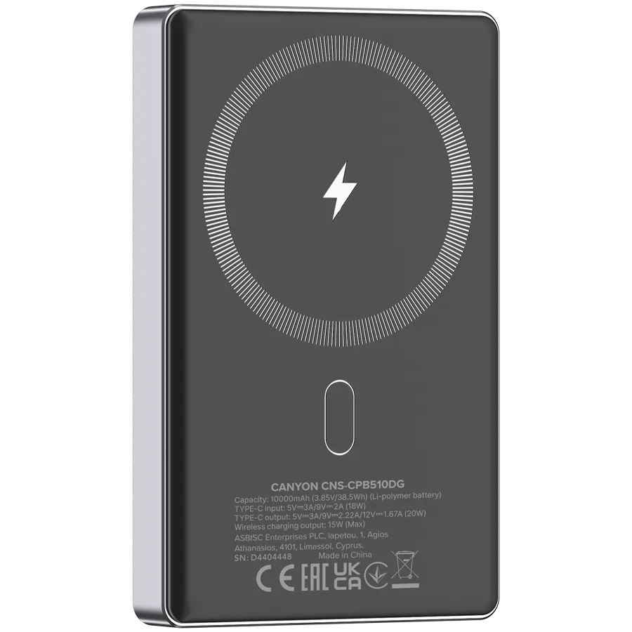 CANYON power bank OnPower 510 slim Magnetic 10000 mAh PD20W Dark Grey Slika 4