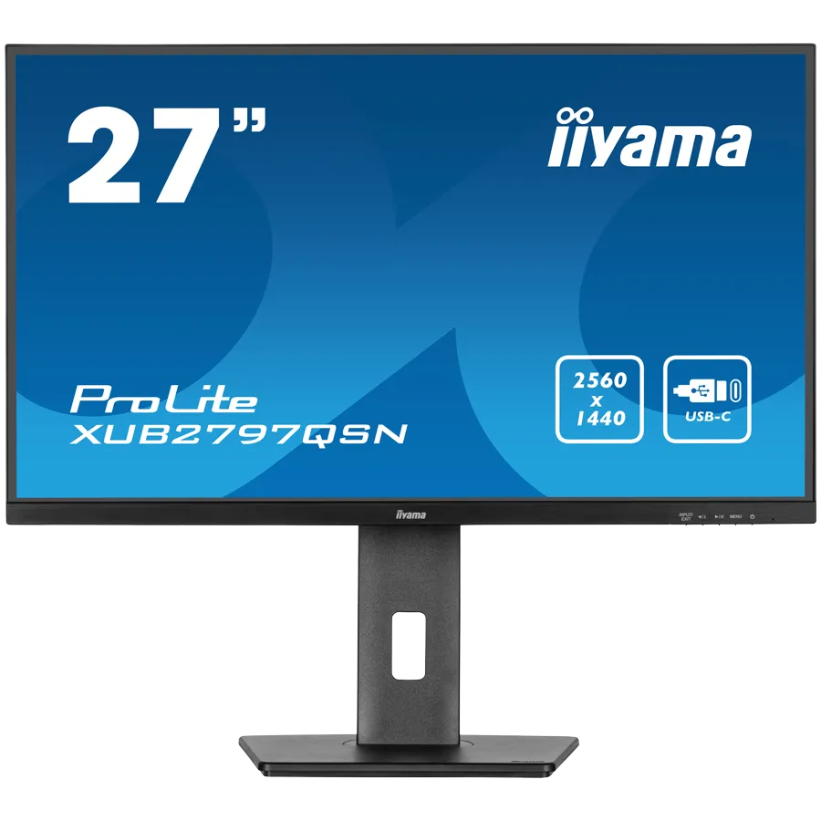 IIYAMA Monitor LED XUB2797QSN-B2 27" IPS 2560 x 1440 @100Hz 300 cd/m² 1300:1 1ms HDMI DP USB-C 65W RJ45 Daisy Chain USB Hub 3.2 height, swivel, tilt, pivot (rotation both sides), 3-side borderless design, matte finish Slika 1