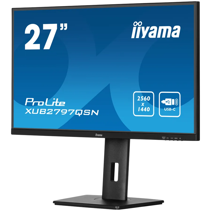 IIYAMA Monitor LED XUB2797QSN-B2 27" IPS 2560 x 1440 @100Hz 300 cd/m² 1300:1 1ms HDMI DP USB-C 65W RJ45 Daisy Chain USB Hub 3.2 height, swivel, tilt, pivot (rotation both sides), 3-side borderless design, matte finish Slika 3