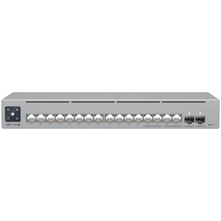 Ubiquiti 16-port, Layer 3 Etherlighting switch with 2.5 GbE, PoE++ output, and versatile mounting options, 4x 2.5 GbE PoE++ ports, 12x GbE PoE+ ports, 2x 10G SFP+ ports, 180W total PoE availability Slika 1