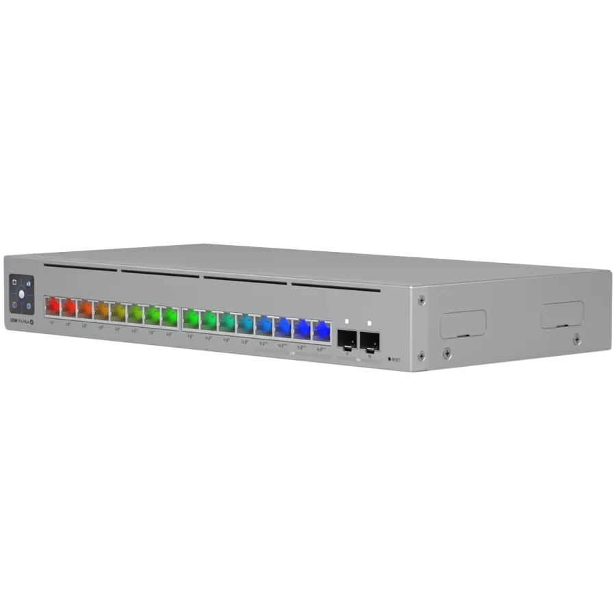 Ubiquiti 16-port, Layer 3 Etherlighting switch with 2.5 GbE, PoE++ output, and versatile mounting options, 4x 2.5 GbE PoE++ ports, 12x GbE PoE+ ports, 2x 10G SFP+ ports, 180W total PoE availability Slika 2