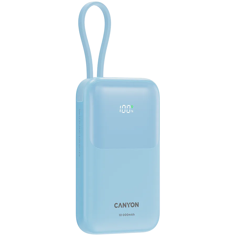 CANYON power bank OnPower 101 built-in cable 10000 mAh PD22.5W Blue Slika 3