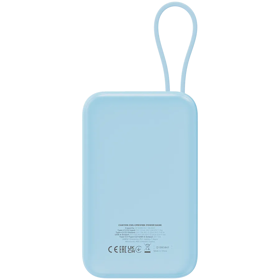 CANYON power bank OnPower 101 built-in cable 10000 mAh PD22.5W Blue Slika 4