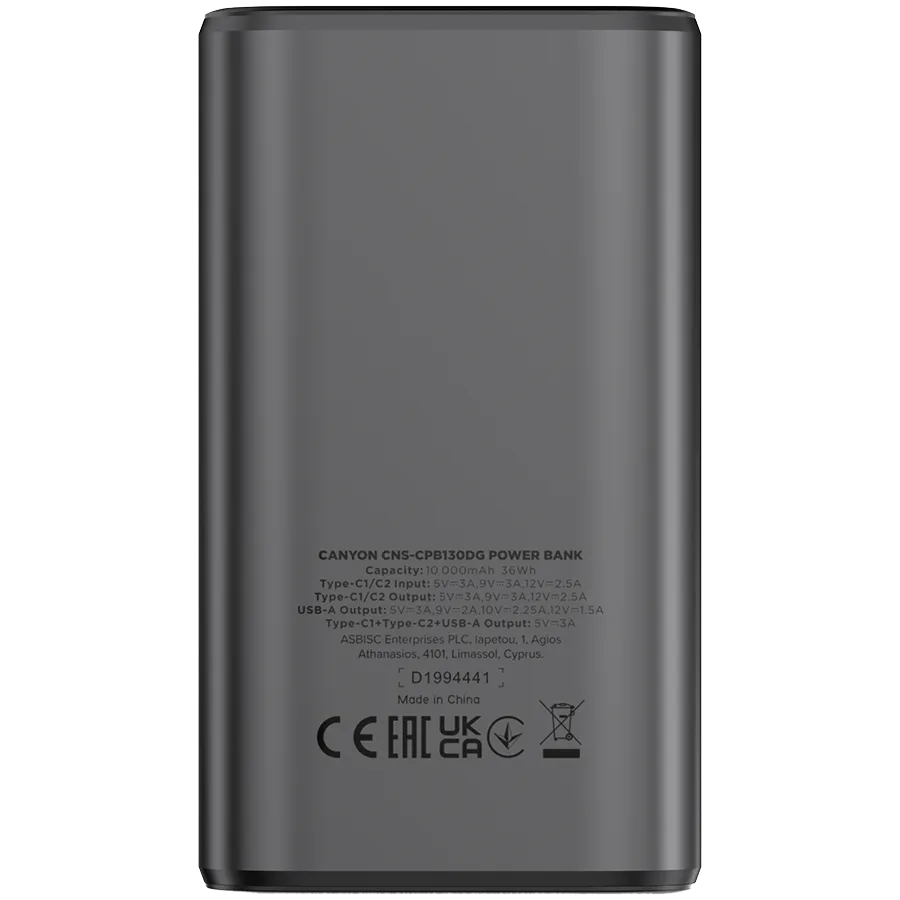 CANYON power bank OnPower 130 TFT 10000 mAh PD30W Dark Grey Slika 3