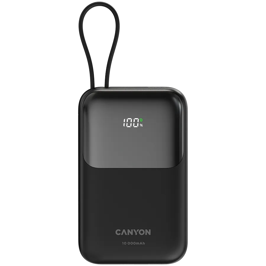CANYON power bank OnPower 101 built-in cable 10000 mAh PD22.5W Black Slika 1