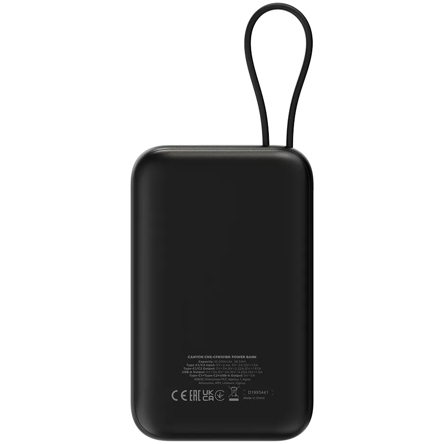 CANYON power bank OnPower 101 built-in cable 10000 mAh PD22.5W Black Slika 4