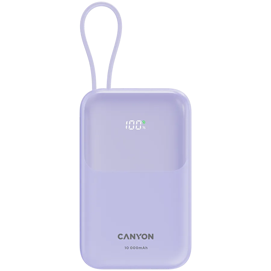 CANYON power bank OnPower 101 built-in cable 10000 mAh PD22.5W Purple Slika 1