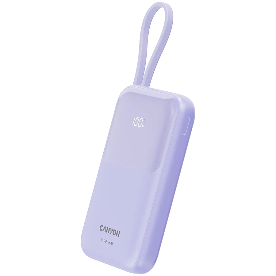 CANYON power bank OnPower 101 built-in cable 10000 mAh PD22.5W Purple Slika 2
