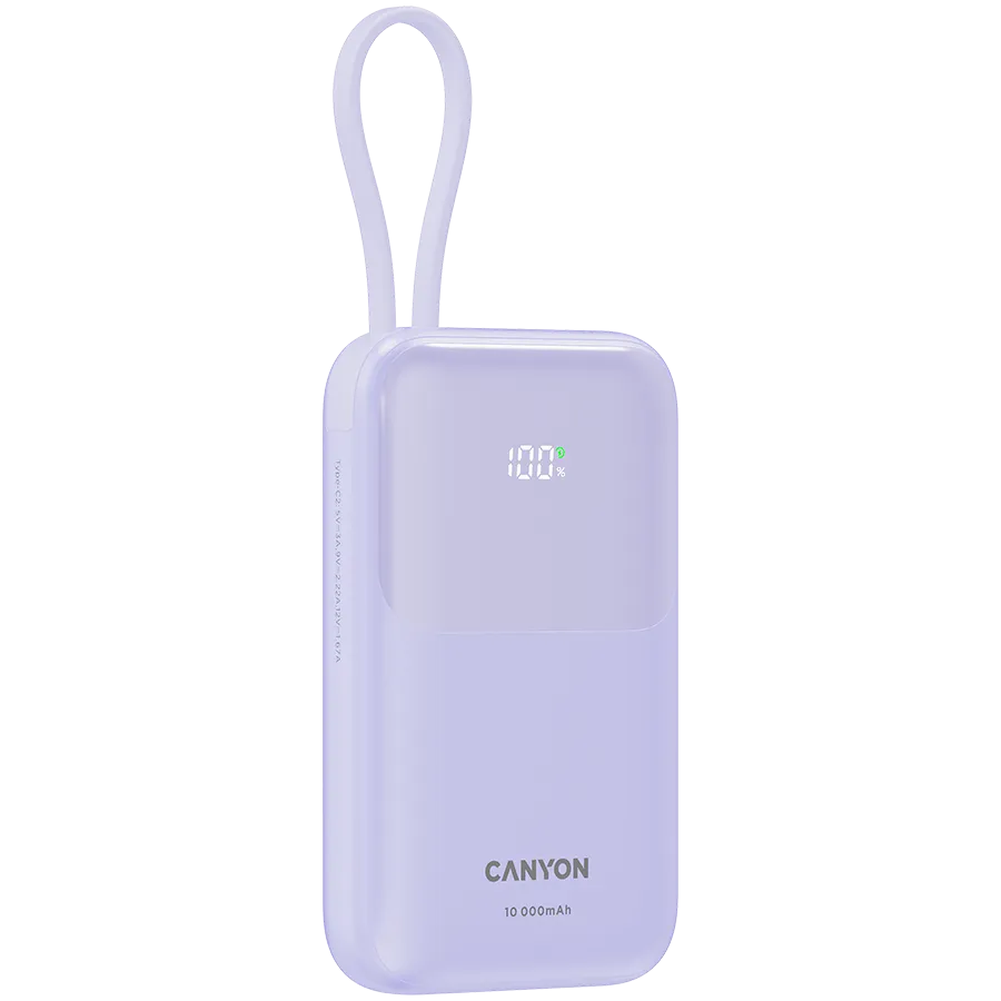 CANYON power bank OnPower 101 built-in cable 10000 mAh PD22.5W Purple Slika 3