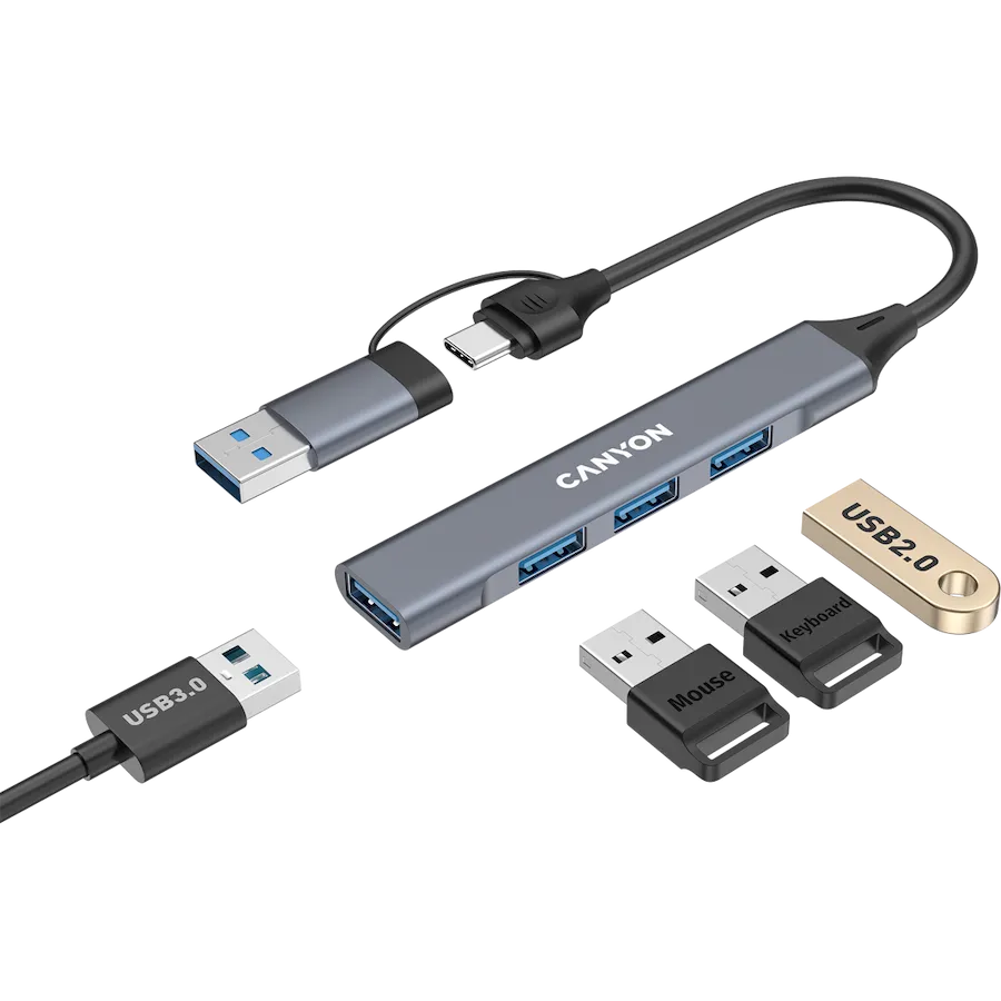 CANYON hub DS-02 4in1 USB-A/C Grey Slika 4