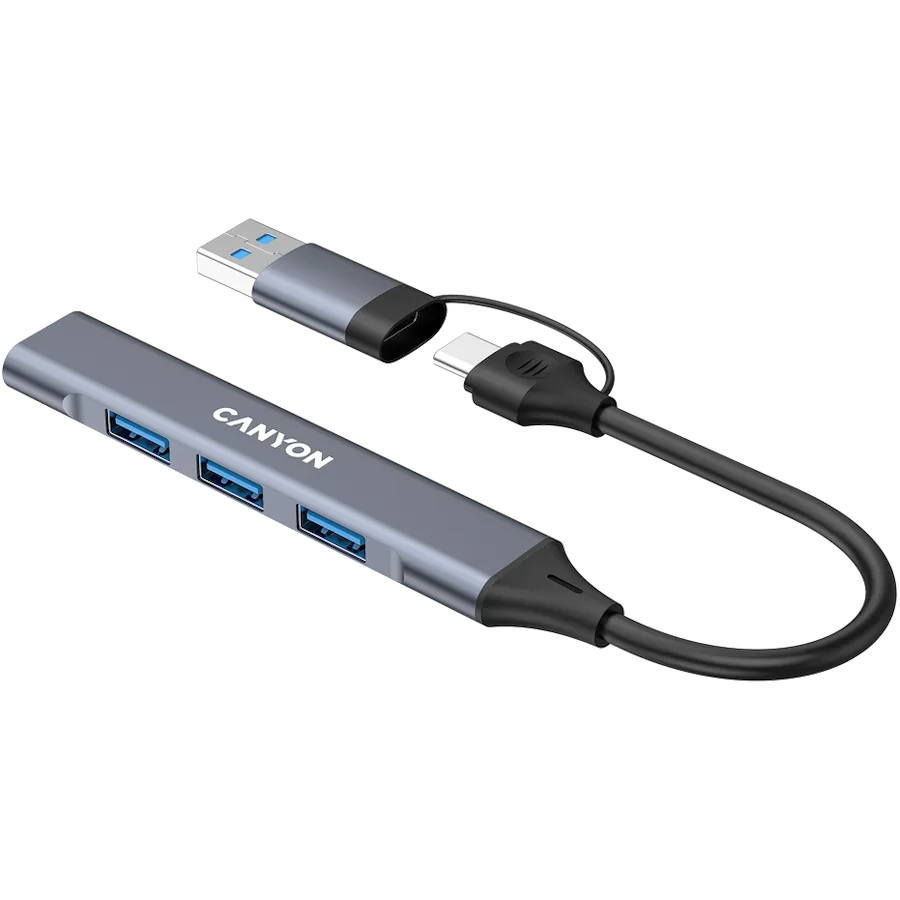 CANYON hub DS-02 4in1 USB-A/C Grey Slika 5