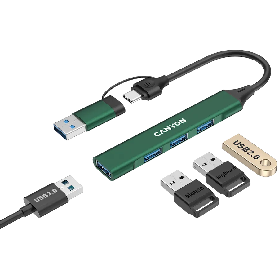 CANYON hub DS-02 4in1 USB-A/C Green Slika 4