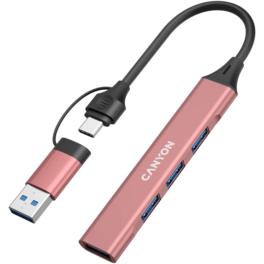 CANYON hub DS-02 4in1 USB-A/C Pink Slika 2
