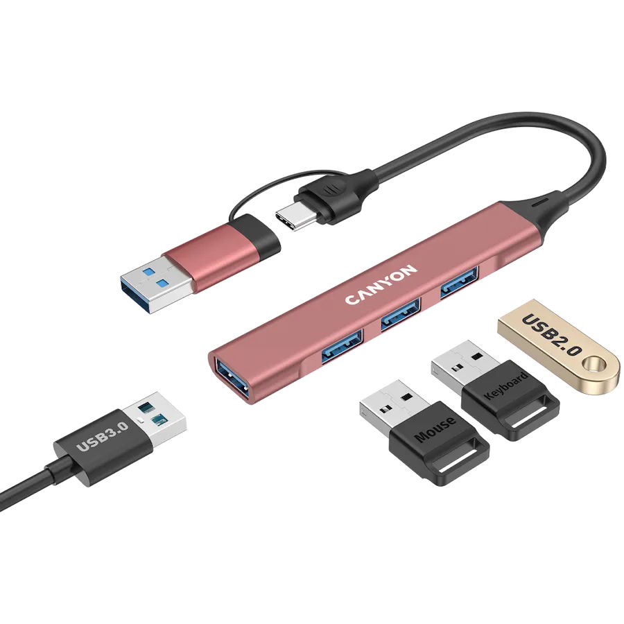 CANYON hub DS-02 4in1 USB-A/C Pink Slika 4