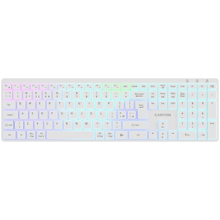 CANYON keyboard HKB-W11 UK/US RGB Dual Mode Wireless White Slika 1