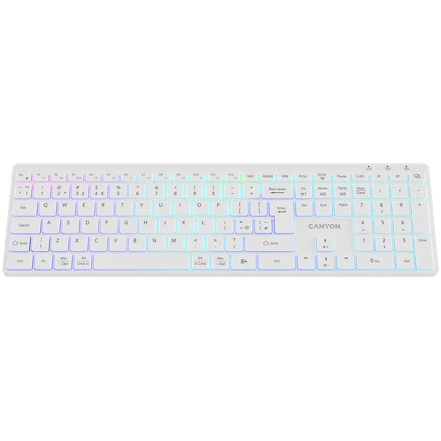 CANYON keyboard HKB-W11 UK/US RGB Dual Mode Wireless White Slika 2