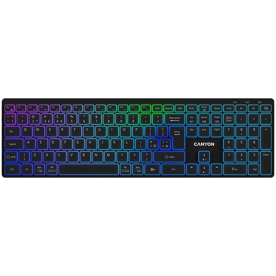 CANYON keyboard HKB-W11 UK/US RGB Dual Mode Wireless Black Slika 1