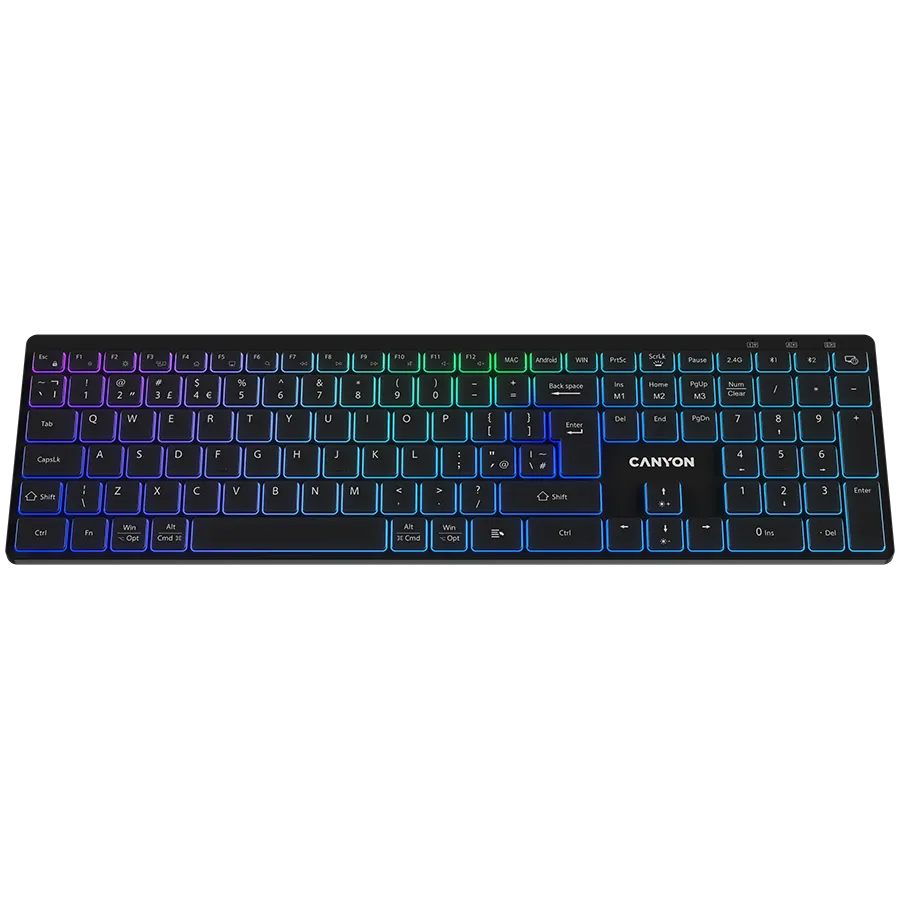 CANYON keyboard HKB-W11 UK/US RGB Dual Mode Wireless Black Slika 2