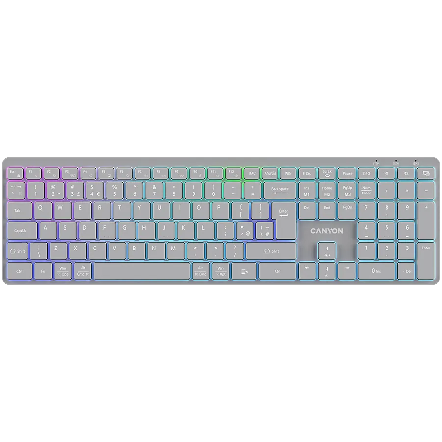 CANYON keyboard HKB-W11 UK/US RGB Dual Mode Wireless Grey Slika 1