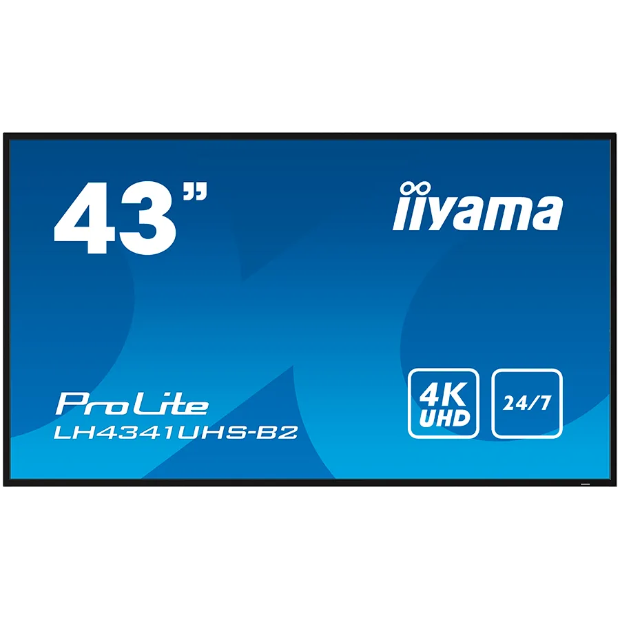 IIYAMA LFD LH4341UHS-B2 43" Professional Digital Signage display with 4K UHD resolution and 24/7 3840x2160 16:9 500cd 1200:1 8ms landscape, portrait Slika 1